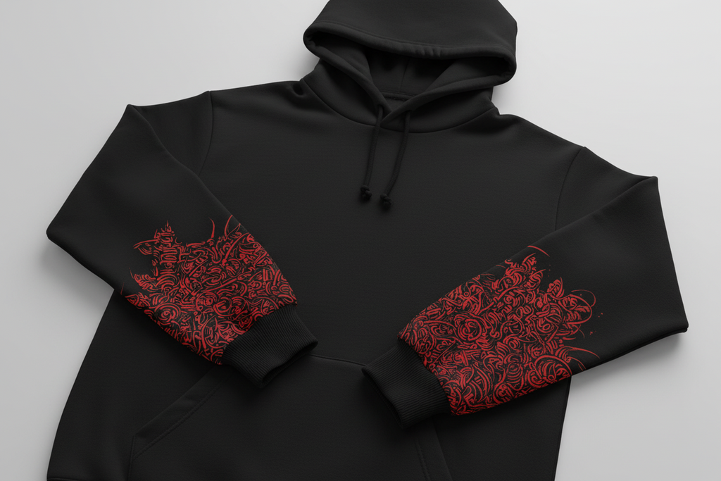Aztec Calendar Hoodie - Red Abstract Design