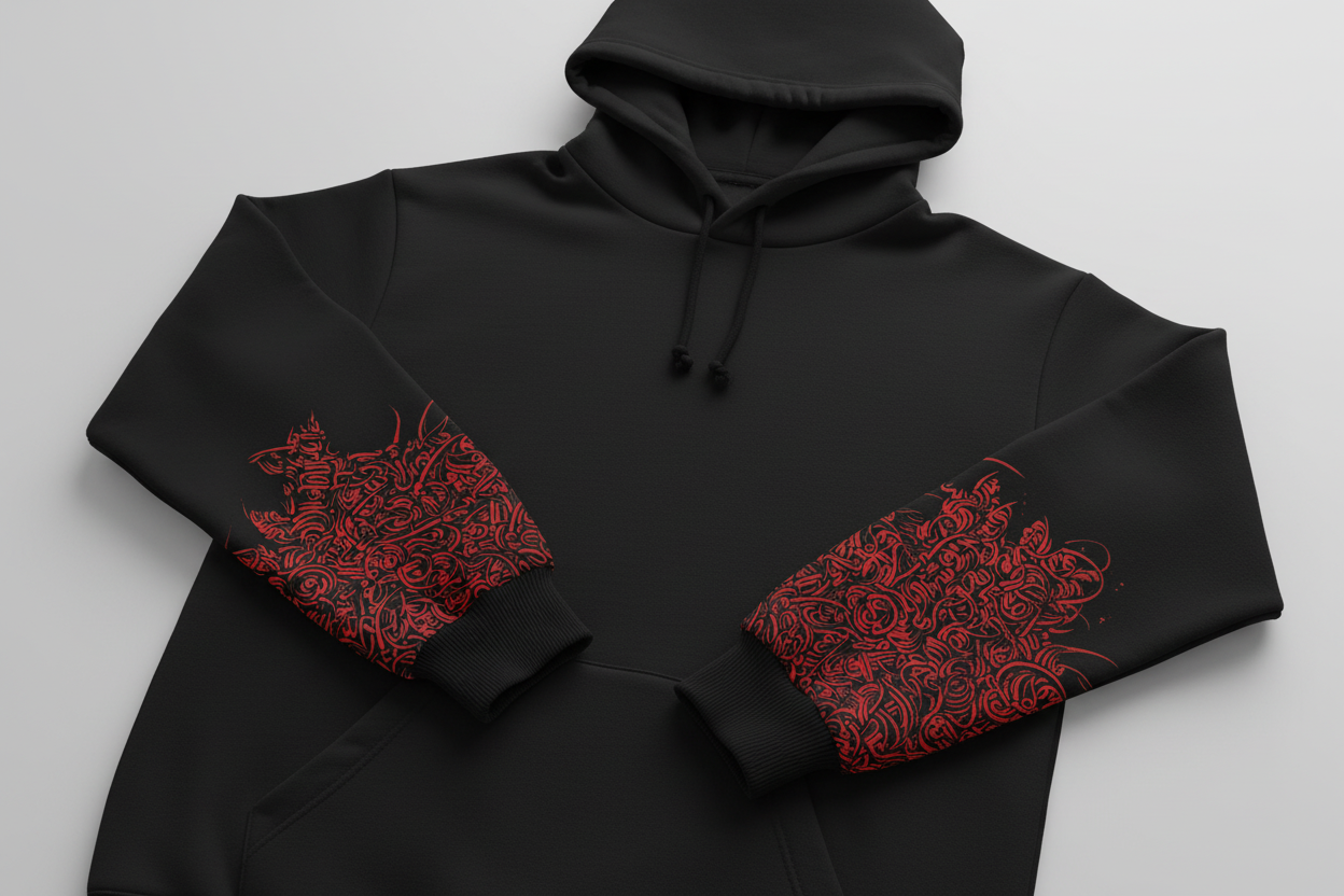 Aztec Calendar Hoodie - Red Abstract Design