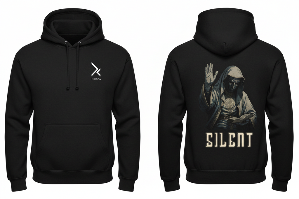 Silent hoodie product mockup showing front and back