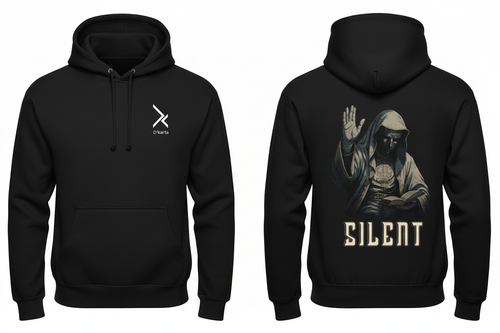 Silent hoodie product mockup showing front and back
